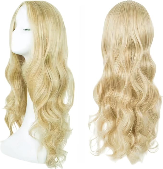 Long Blonde Curly Wave Wig 27 Inch, Full Synthetic Hair Replacement Wig for Women and Girls, Charming Wavy Hairstyle for Cosplay, Parties, Fancy Dress & Daily Wear
