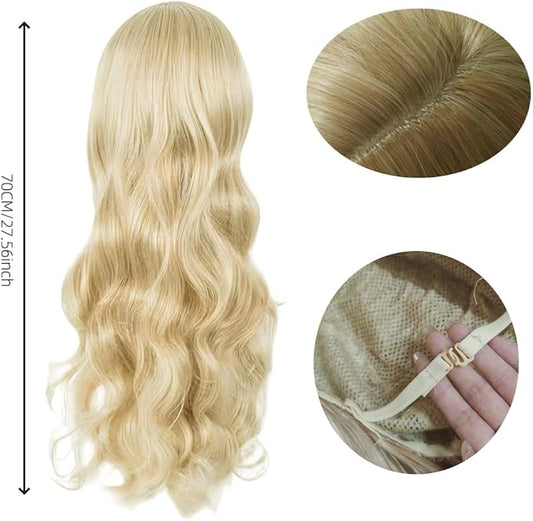 Long Blonde Curly Wave Wig 27 Inch, Full Synthetic Hair Replacement Wig for Women and Girls, Charming Wavy Hairstyle for Cosplay, Parties, Fancy Dress & Daily Wear