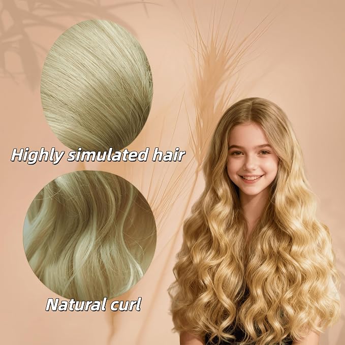 Long Blonde Curly Wave Wig 27 Inch, Full Synthetic Hair Replacement Wig for Women and Girls, Charming Wavy Hairstyle for Cosplay, Parties, Fancy Dress & Daily Wear