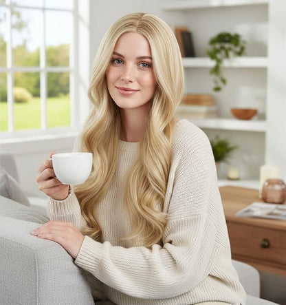 Long Blonde Curly Wave Wig 27 Inch, Full Synthetic Hair Replacement Wig for Women and Girls, Charming Wavy Hairstyle for Cosplay, Parties, Fancy Dress & Daily Wear